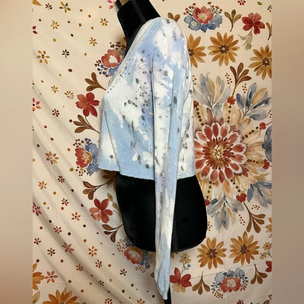 Stefano Cocci S Preppy Grunge Light Blue Bleach Dye Cropped Cardigan Office City